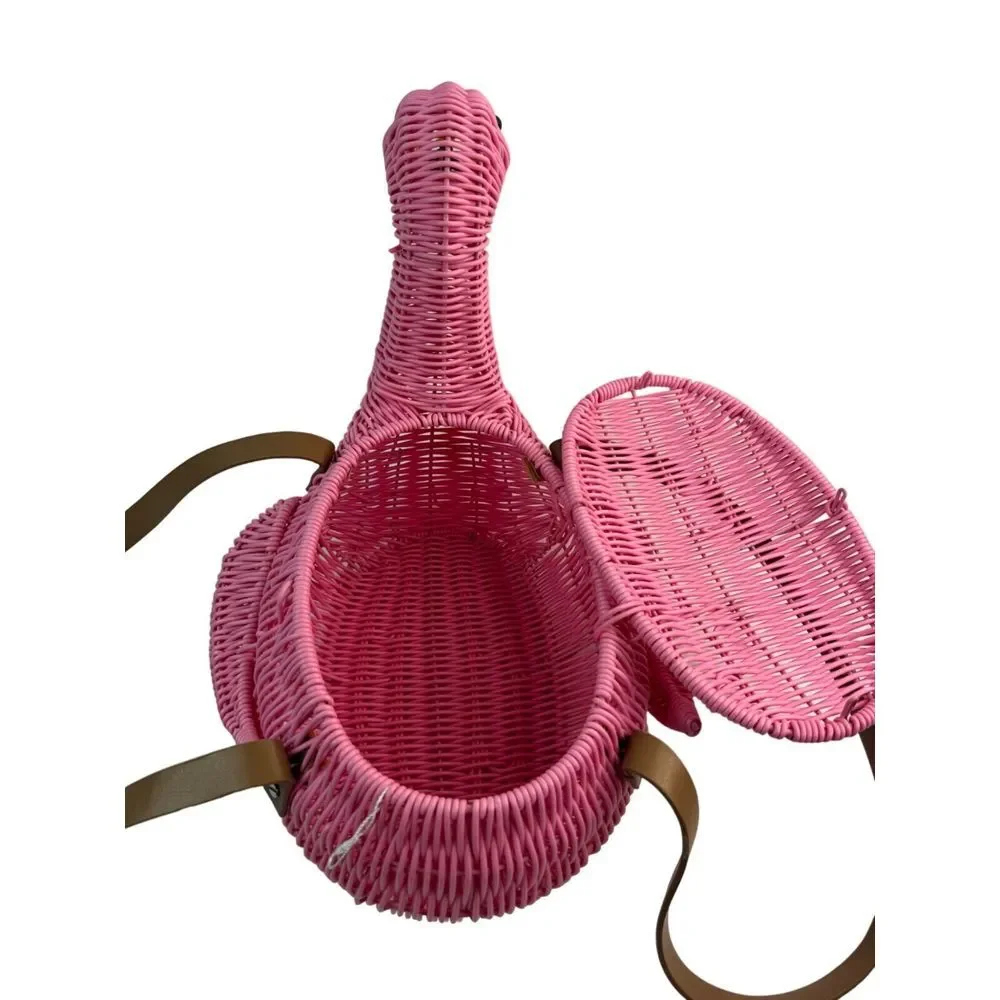 Pink Flamingo Shaped‎ Bag Retro Pink Novelty Basket Wicker Basket Unique Handbag